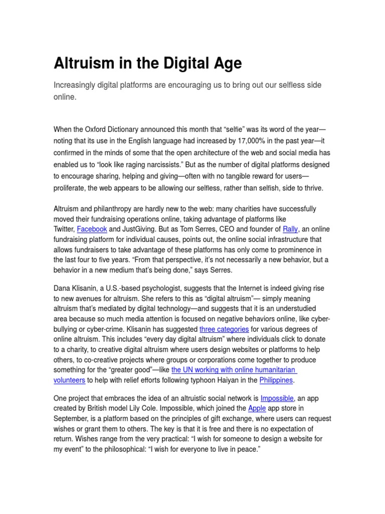 Altruism in The Digital Age | PDF | Altruism | Social Media