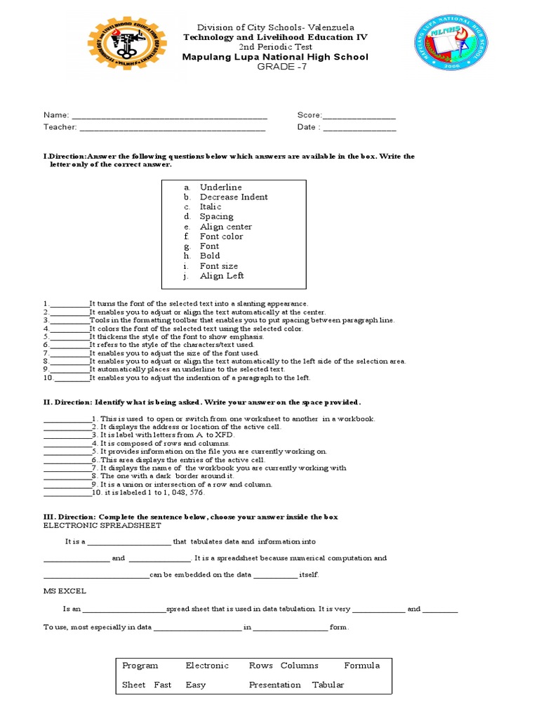Kindergarten TLE 2nd Periodic Test | PDF | Computers