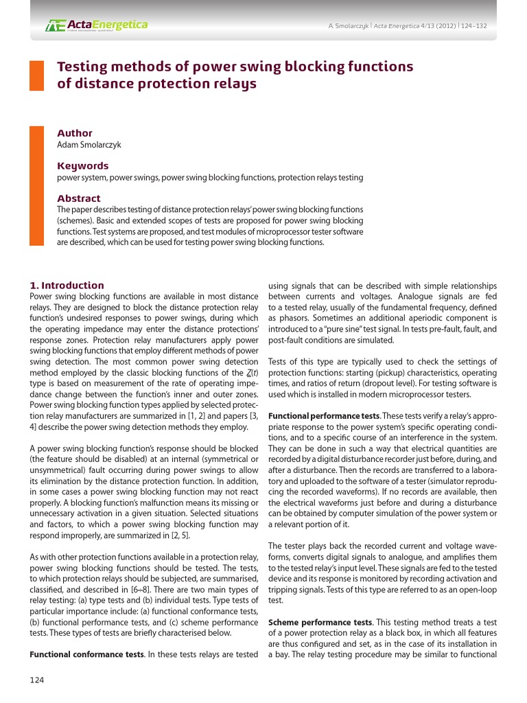 Testing Methods of Power Swing Blocking Functions of Distance ...