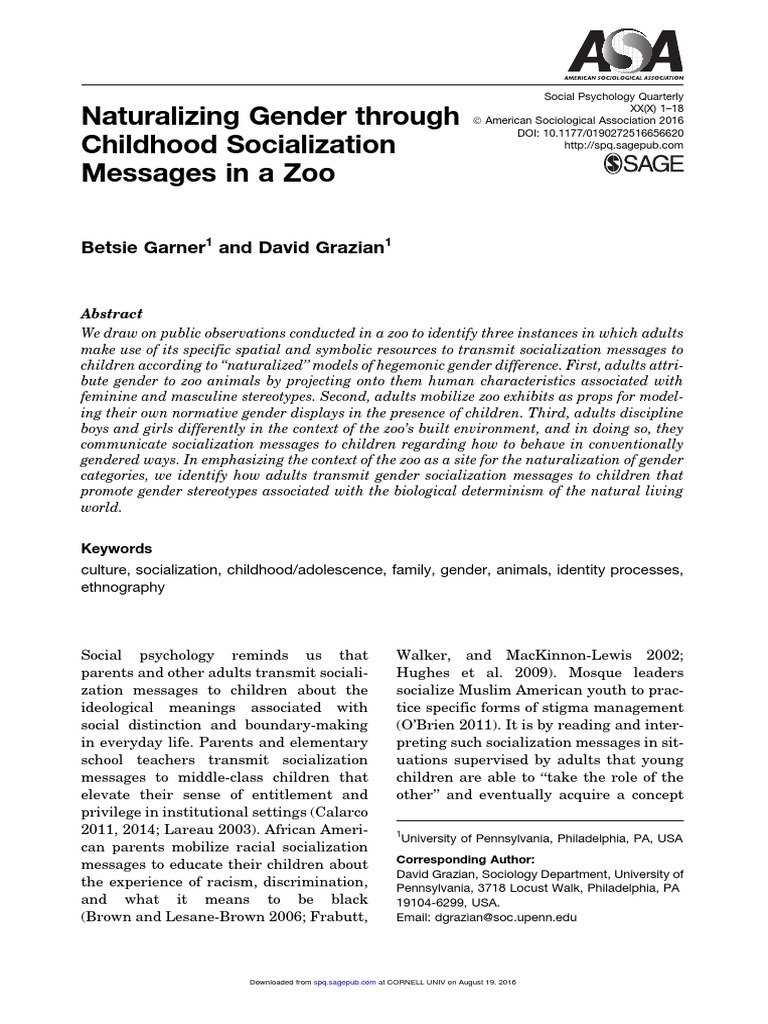 Naturalizing Gender Through Childhood Socialization Messages in A Zoo ...