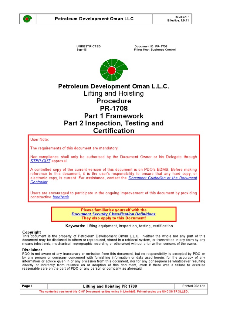 PR1708 Lifting and Hoisting Procedure Part 1 Framework, Part 2