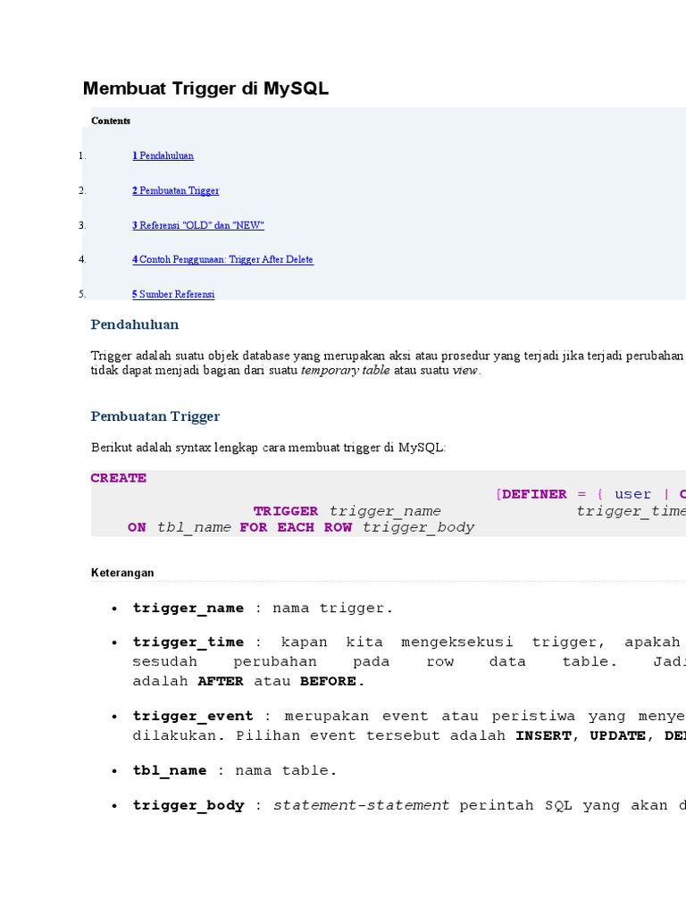 Membuat Trigger Di MySQL | PDF | Metode & Bahan Ajar | Komputer