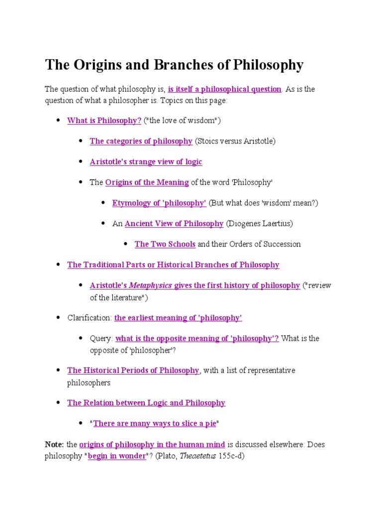 The Origins and Branches of Philosophy PDF Logic Reason