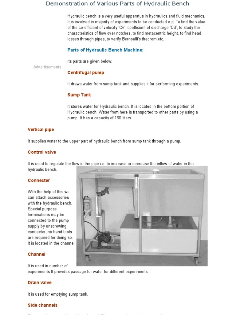 Parts of Hydraulic Bench Machine Centrifugal Pump PDF