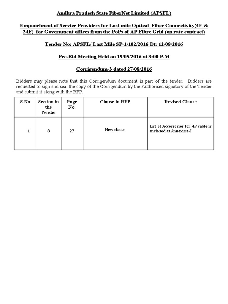 APSFL Last Mile Fiber Connectivity Tender | PDF | Telecommunications ...