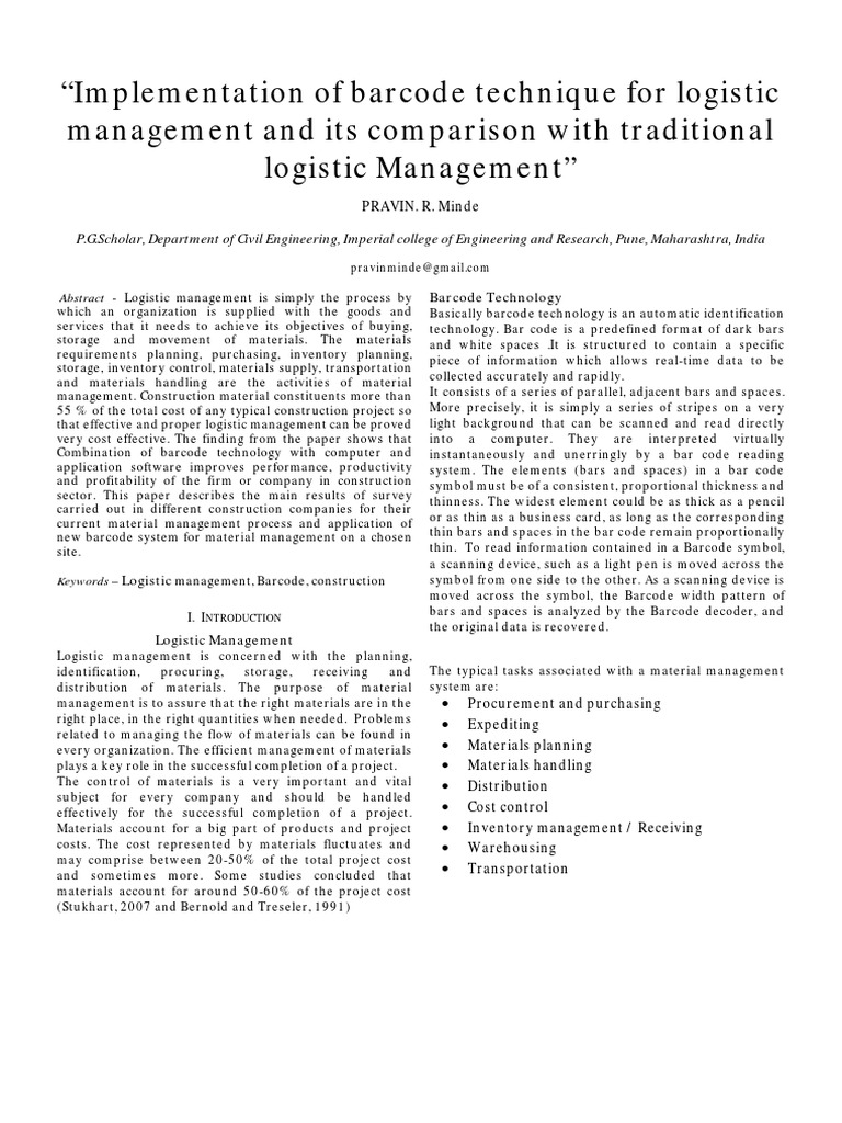 Implementation of Barcode Technique For Logistic Management and Its ...