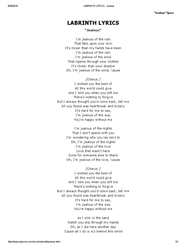 Labrinth Lyrics Jealous