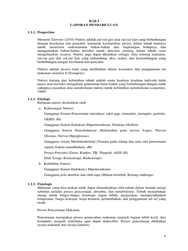Laporan Pendahuluan Nutrisi Pdf Latihan Online