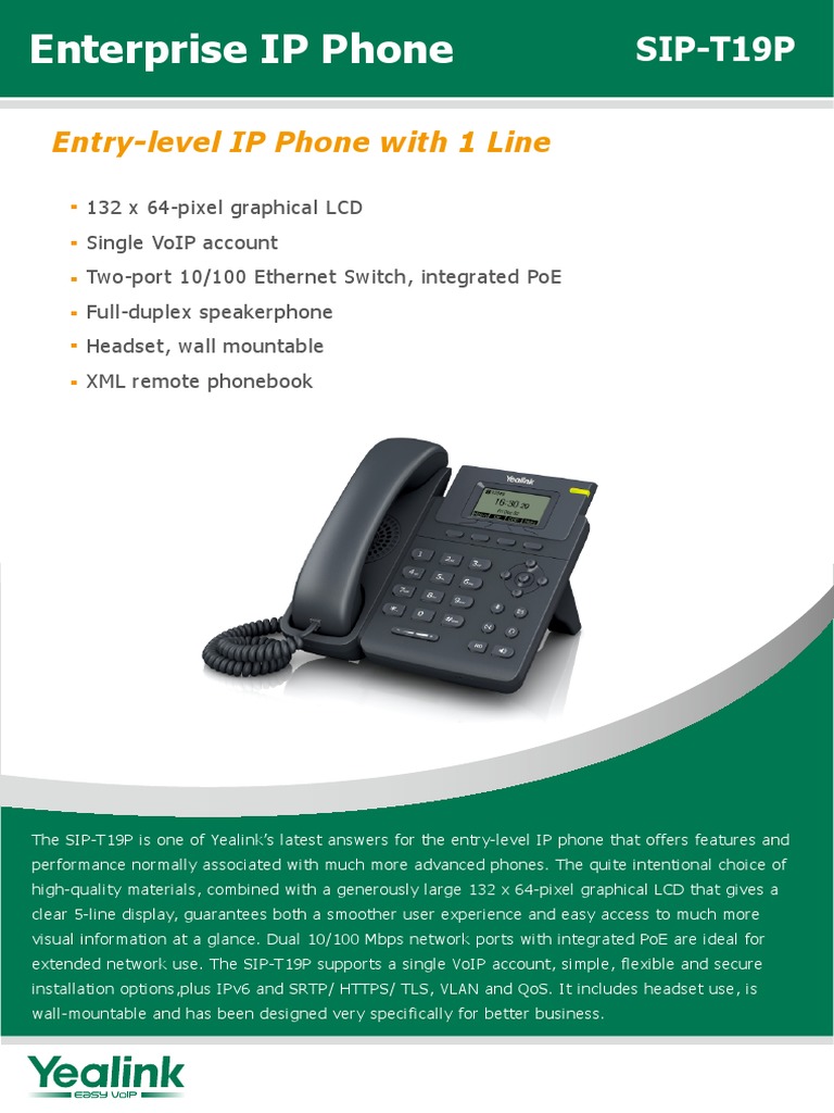 YealinkT19PDatasheet.pdf Session Initiation Protocol Transport Layer Security
