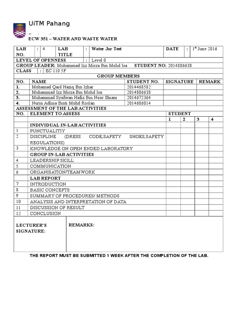 Water Jar Test PDF Environmental Engineering Materials