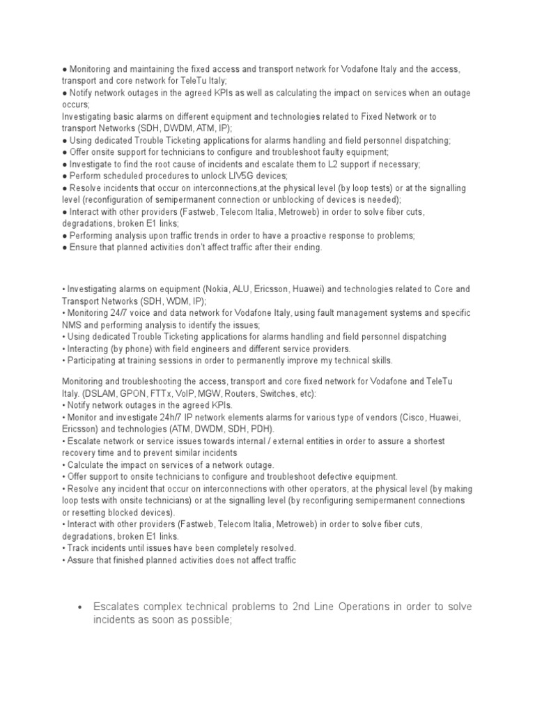 Escalates Complex Technical Problems To 2nd Line Operations in Order To ...