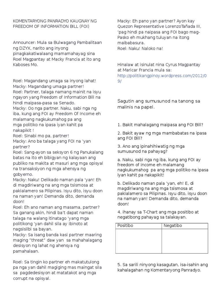 KOMENTARYONG PANRADYO Pangkatan | PDF