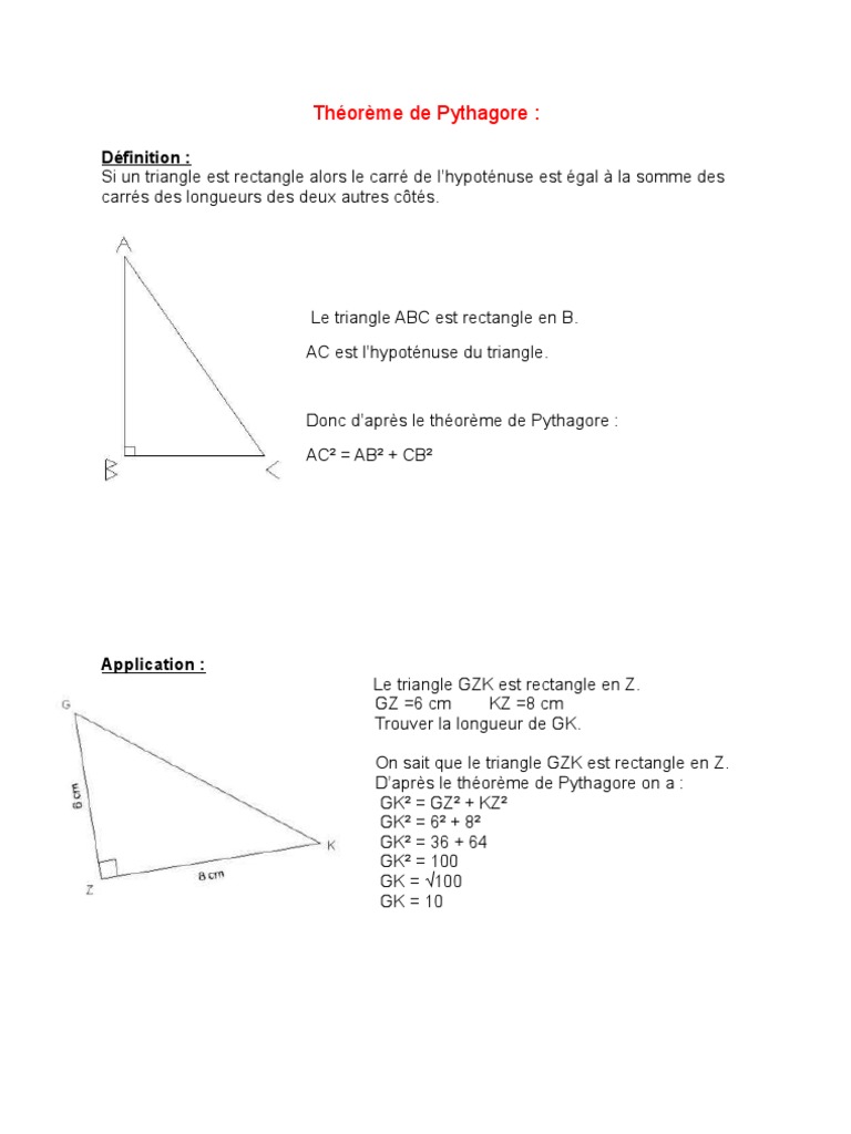 Réciproque De Pythagore Théorème de Pythagore | PDF