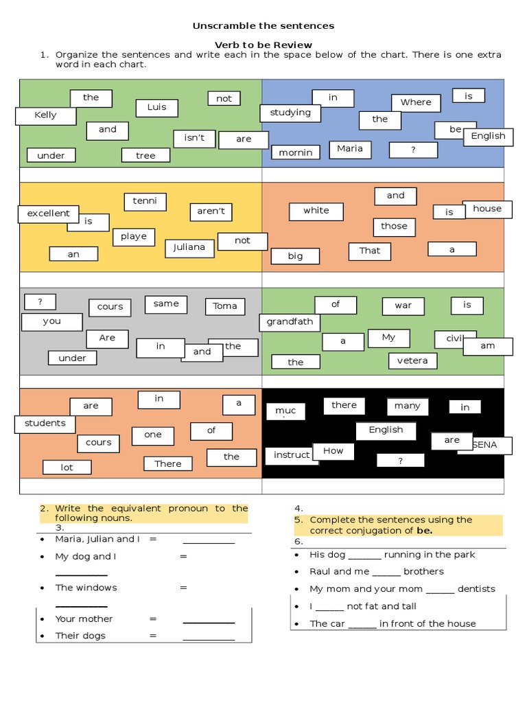 unscramble the sentences verb to be