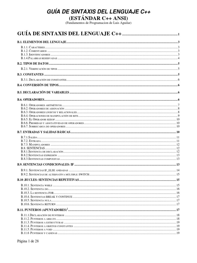 Sintaxis del Lenguaje C++ | PDF | Puntero (Programación de computadora ...