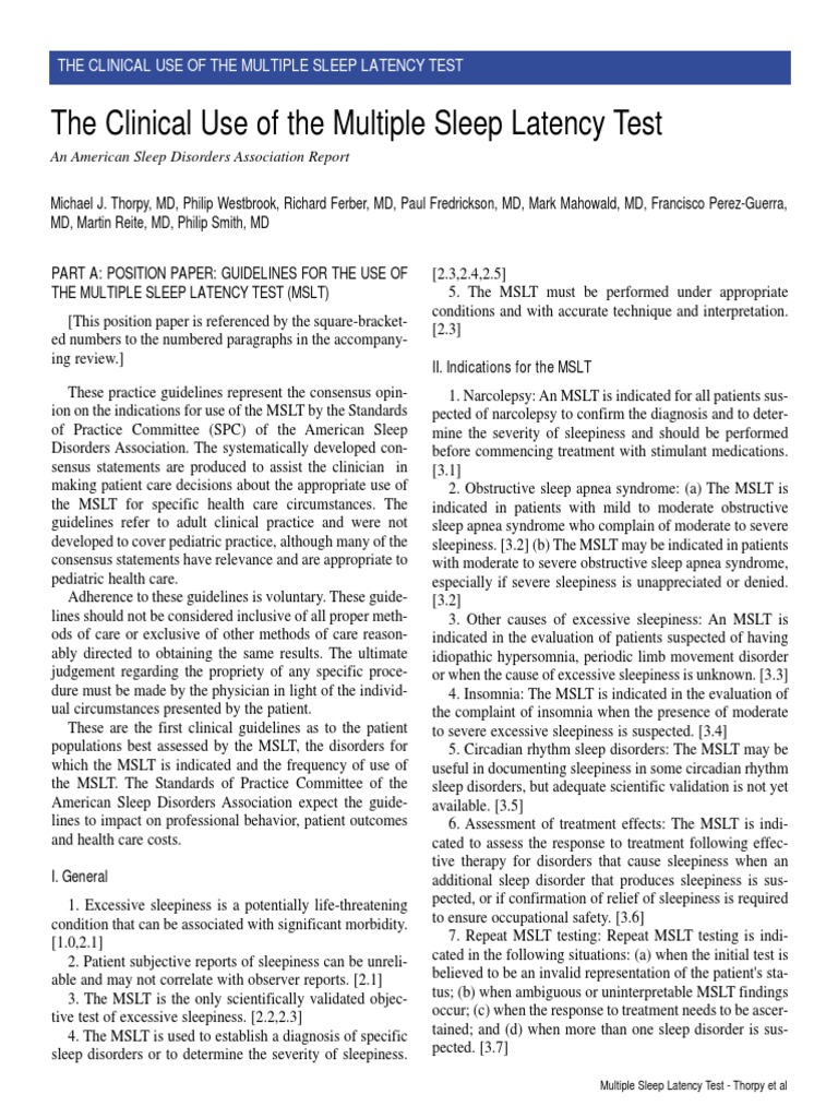 Clinical Use of the MSLT Sleep Disorder Insomnia