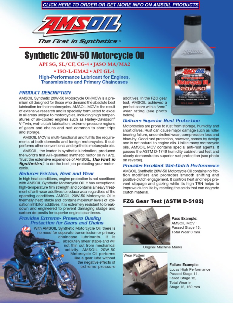 Amsoil High Performance Synthetic 20w 50 Motorcycle Oil Mcv Motor Oil Machines