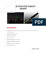 Laser Pointer Green 200MW: Specifications