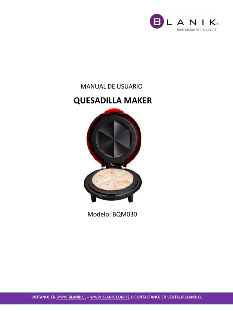 Manual Quesadilla Maker Blanik PDF Enchufes y tomas de corriente