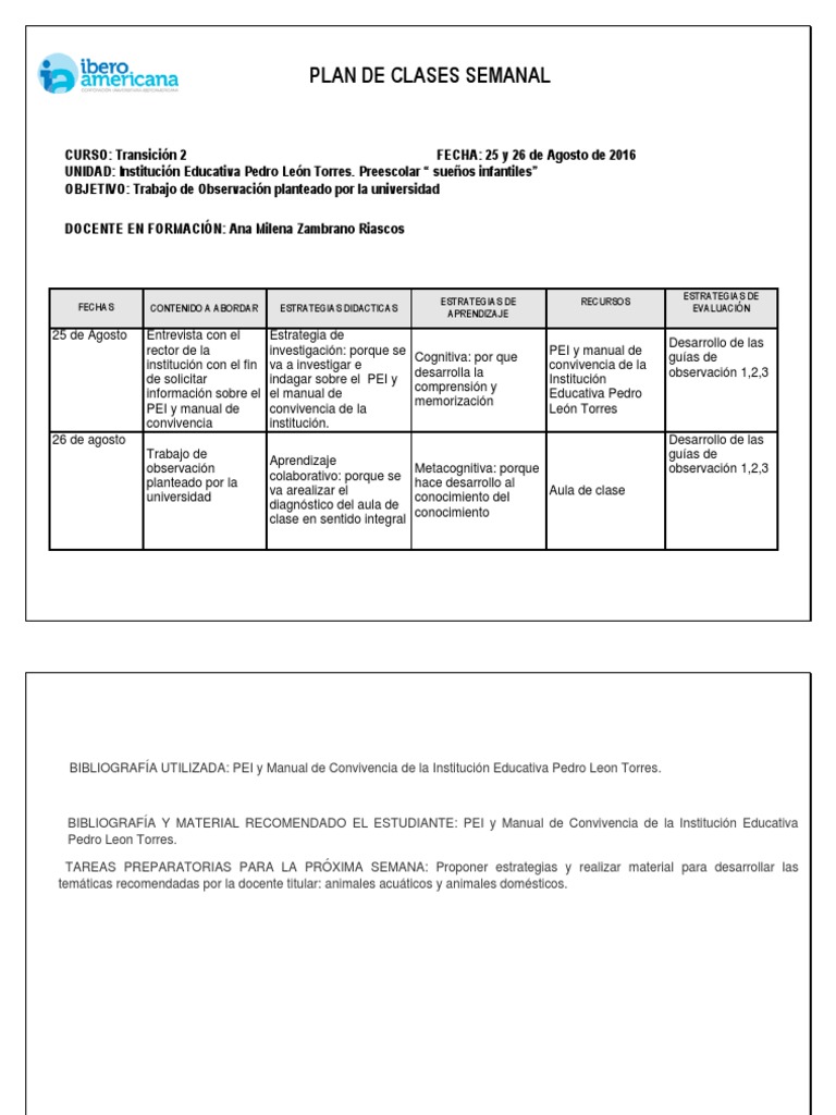 Plan de Clase Semana 1 | PDF | Crecimiento personal y profesional ...