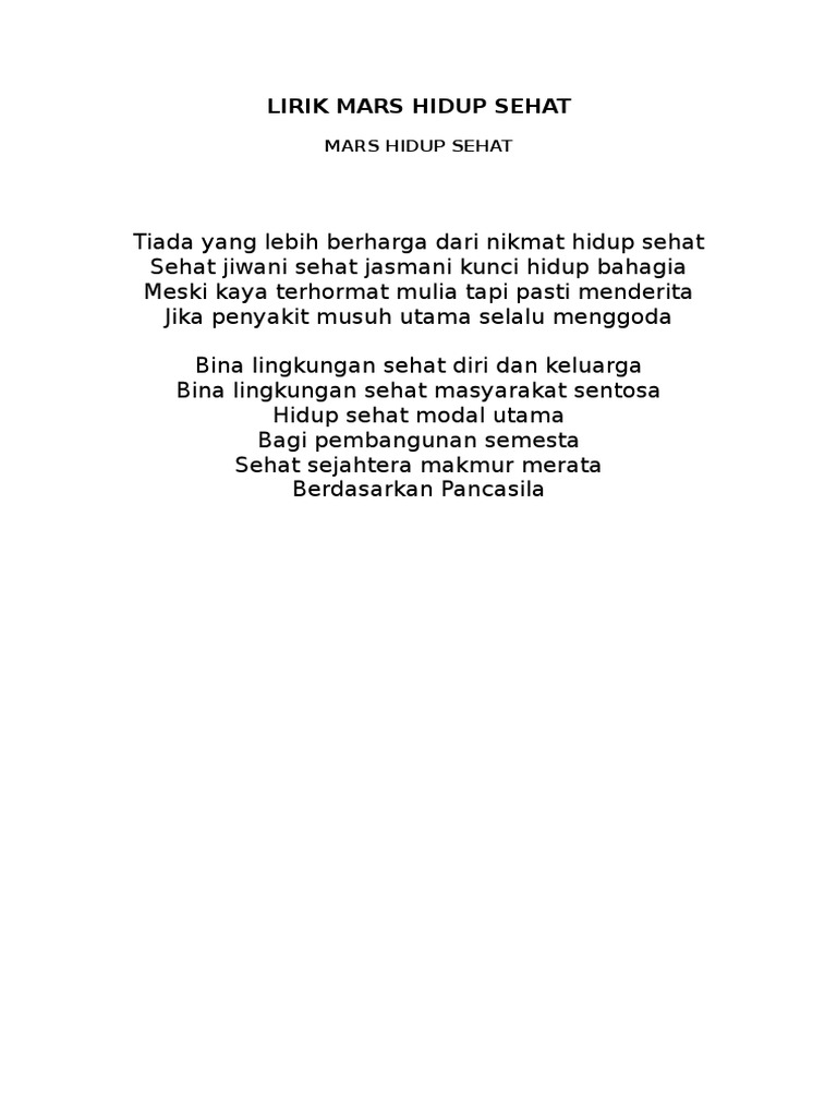 Lirik Mars Hidup Sehat PDF