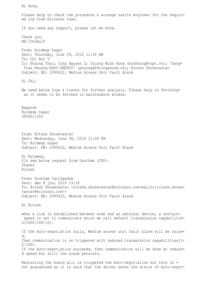 Solution For Medium Access Unit Fault Alarm - Ericsson | PDF | Network ...