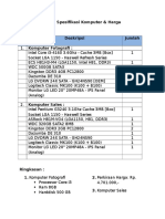 Tabel Spesifikasi Komputer