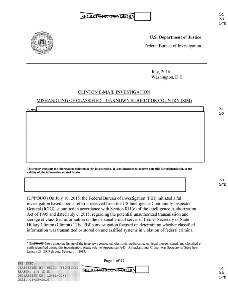 FBI Investigation Report Clinton The Clueless | PDF