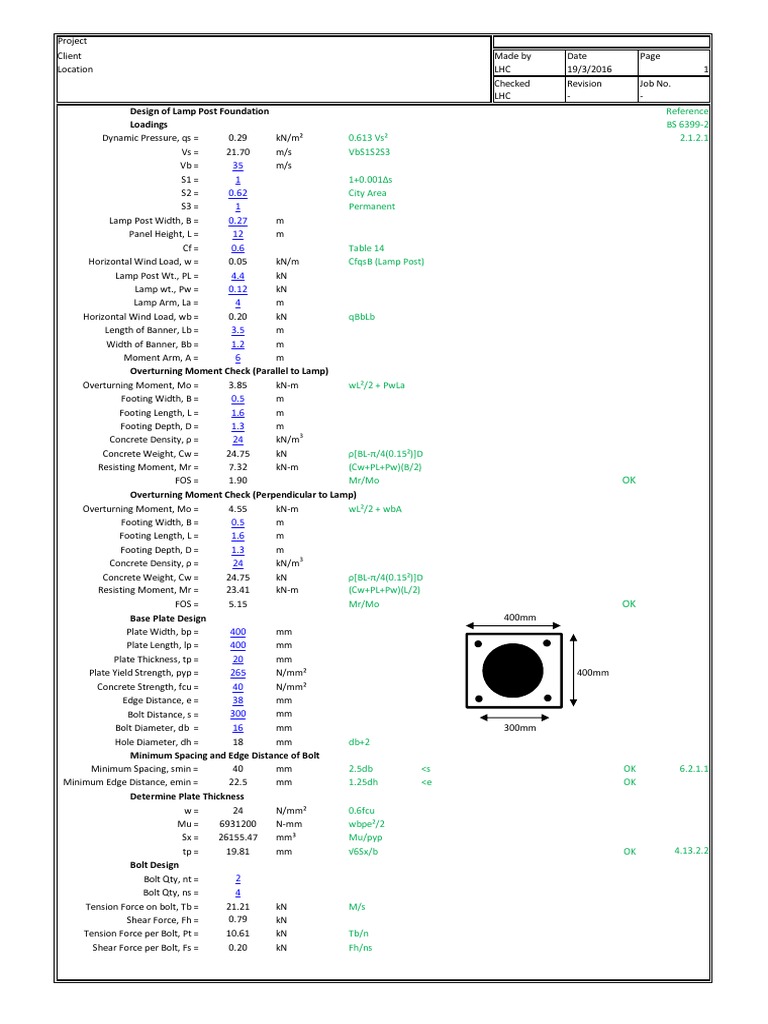 Lamp Post Foundation Design PDF