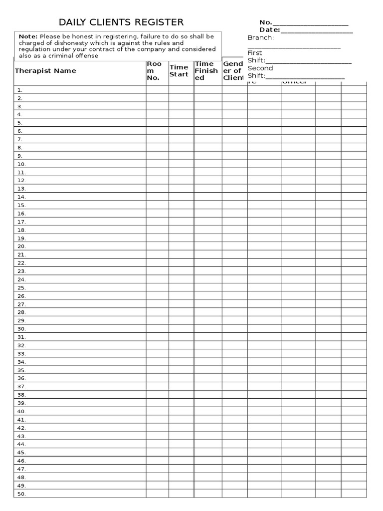 Daily Client Attendance Register | PDF