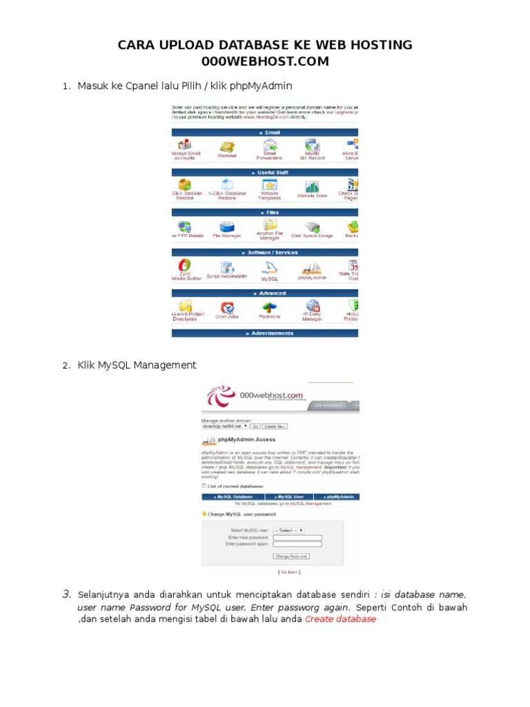 Cara Upload Database ke 000webhost | PDF