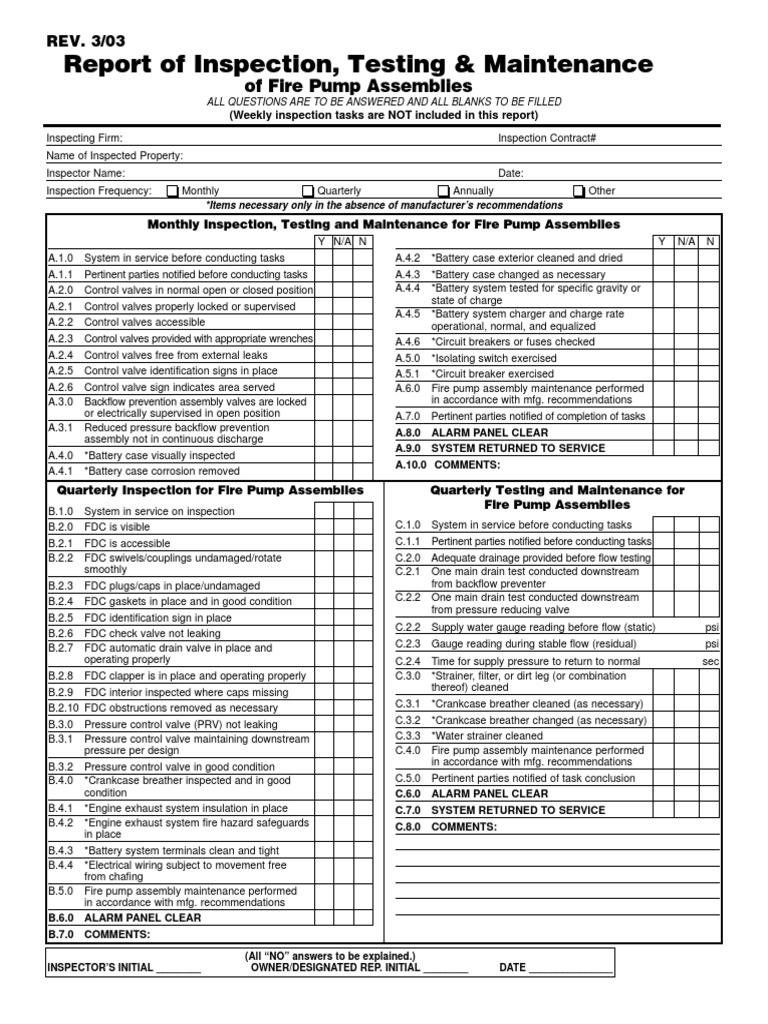 Fire Pump Inspection and Maintenance Report | PDF | Pump | Valve