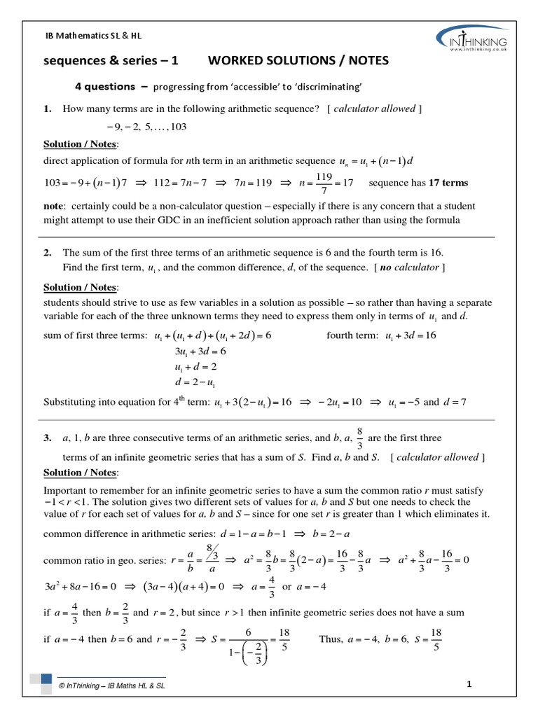 4 Qs Sequences Series 1 Solutions Notes PDF | PDF