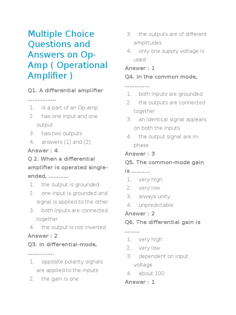 Op Amp Mcqs PDF Operational Amplifier Amplifier