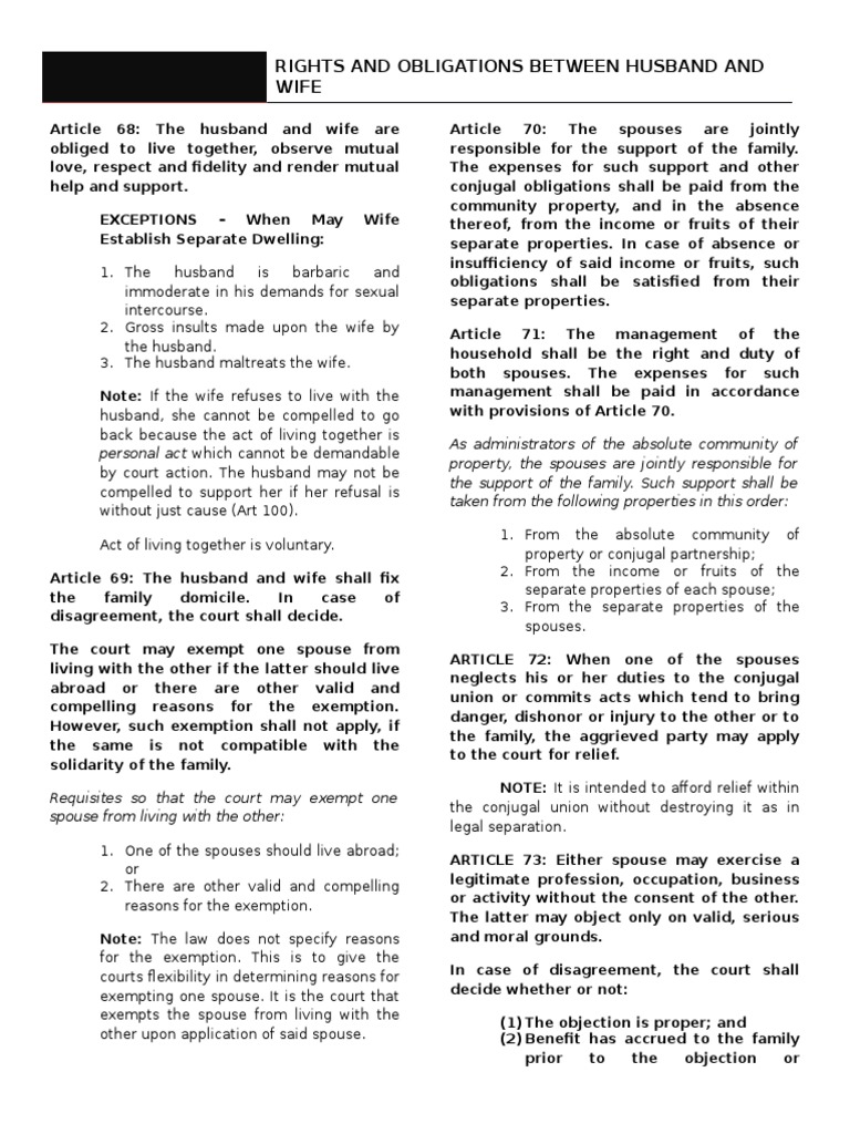 Rights and Duties of Spouses in Marriage | PDF | Husband | Community ...