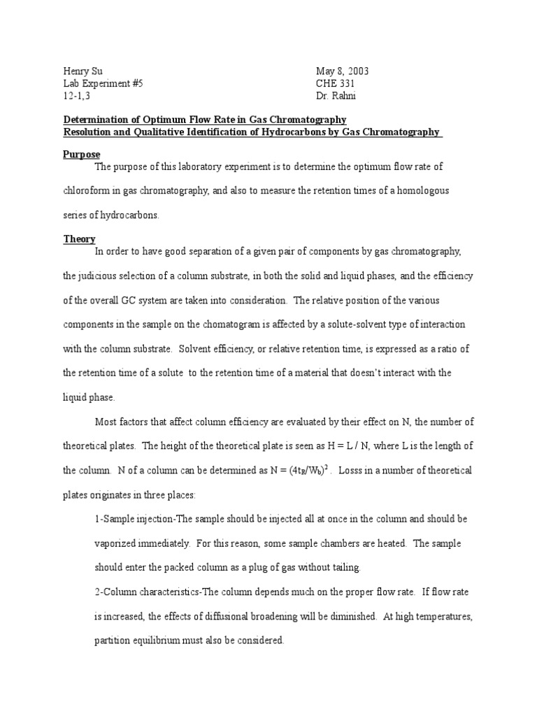Determination of Optimum Flow Rate in Gas Chromatography Not Mine PDF
