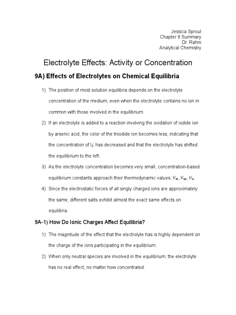 Electrolyte Effects on Chemical Equilibria | PDF | Chemical Equilibrium ...