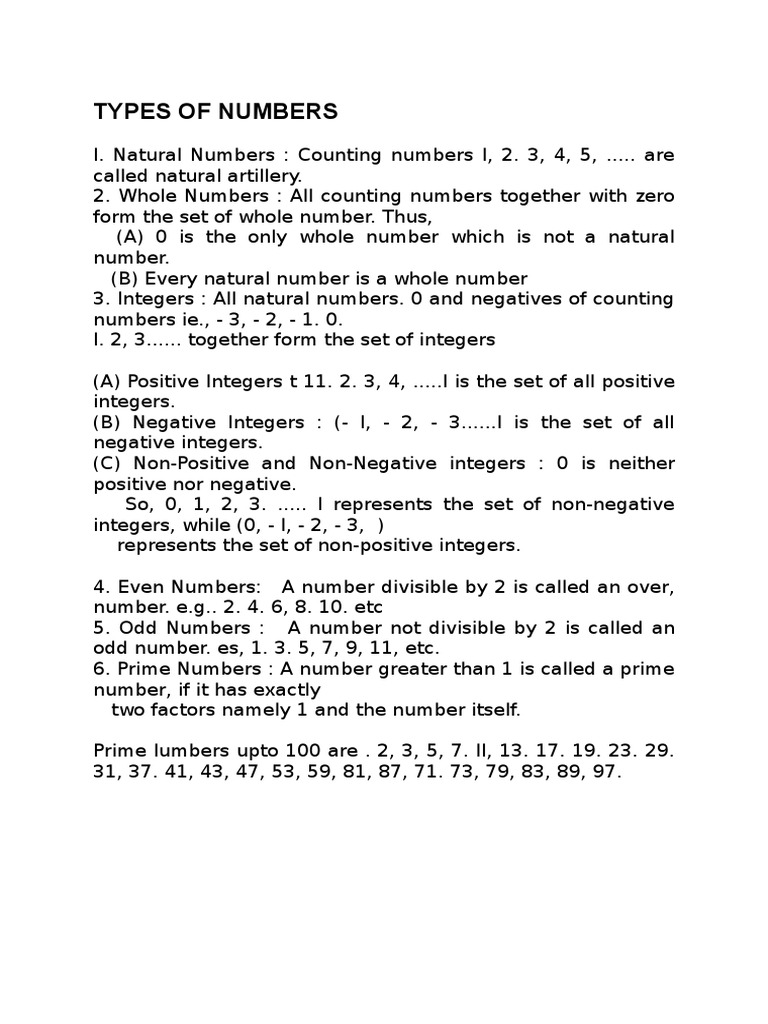 Types of Numbers | PDF | Integer | Numbers