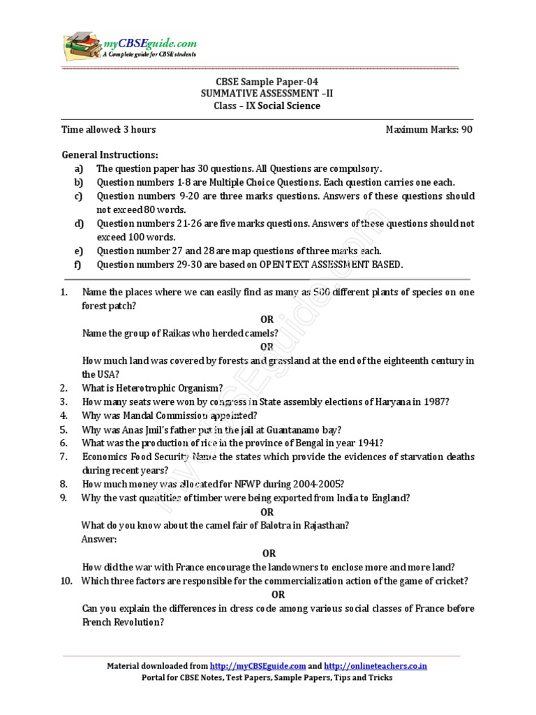 Class 9 SST Summative Assessment II | PDF