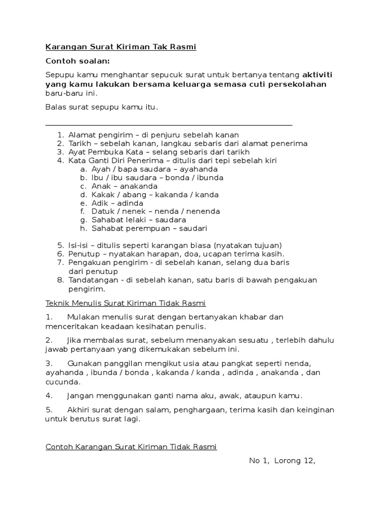 Surat Kiriman Tidak Rasmi Pdf