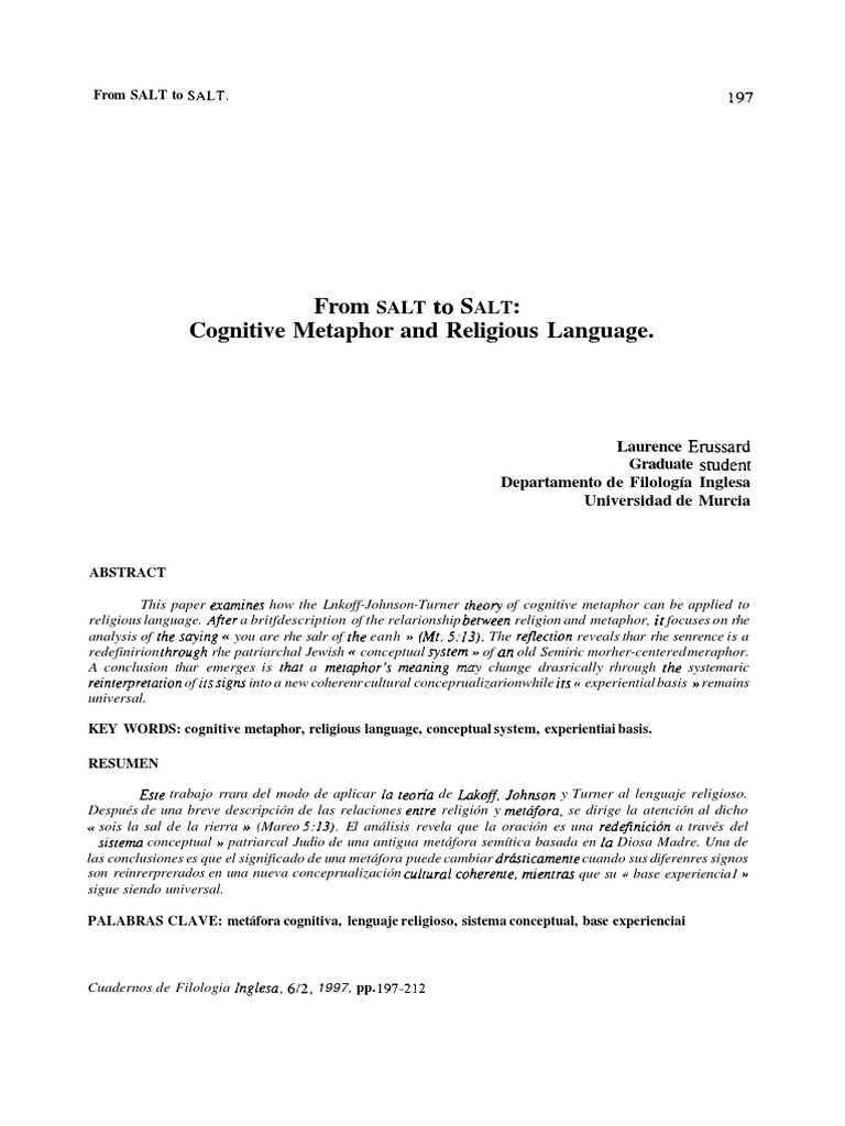 From Salt To Salt: Cognitive Metaphor and Religious Language | PDF ...