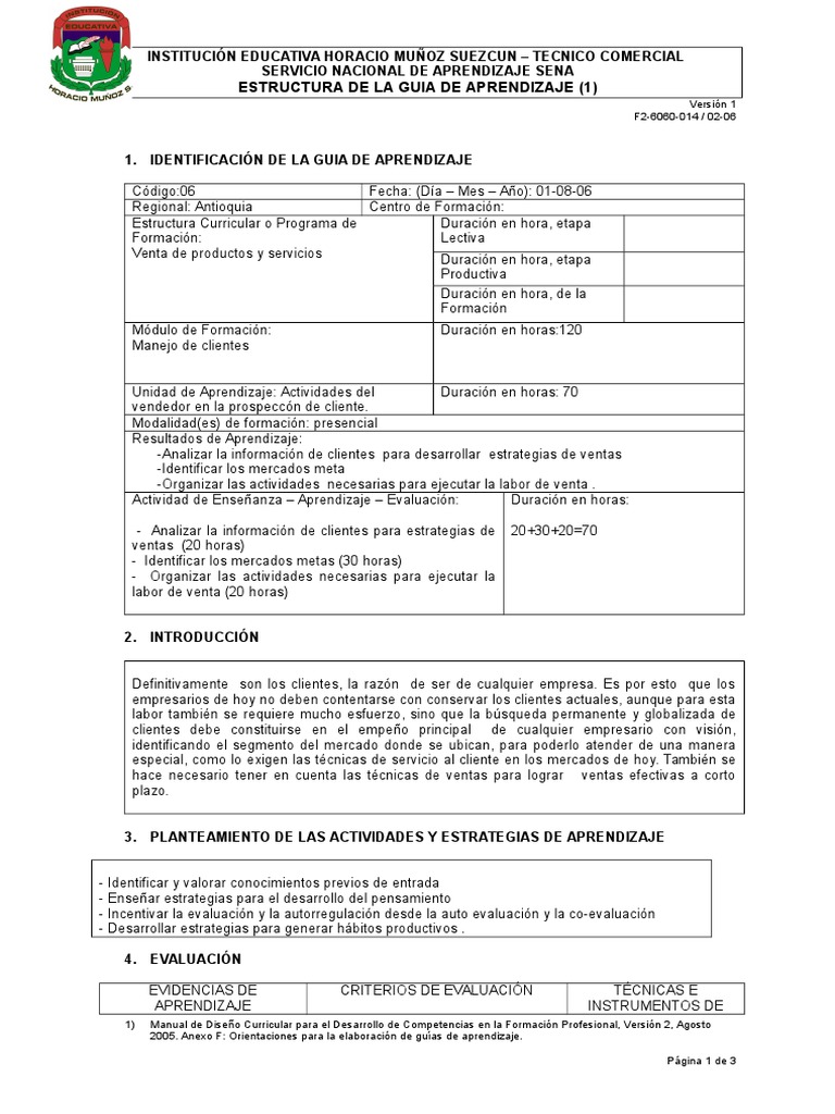 Guía de Aprendizaje en Ventas SENA | PDF | Evaluación | Marketing