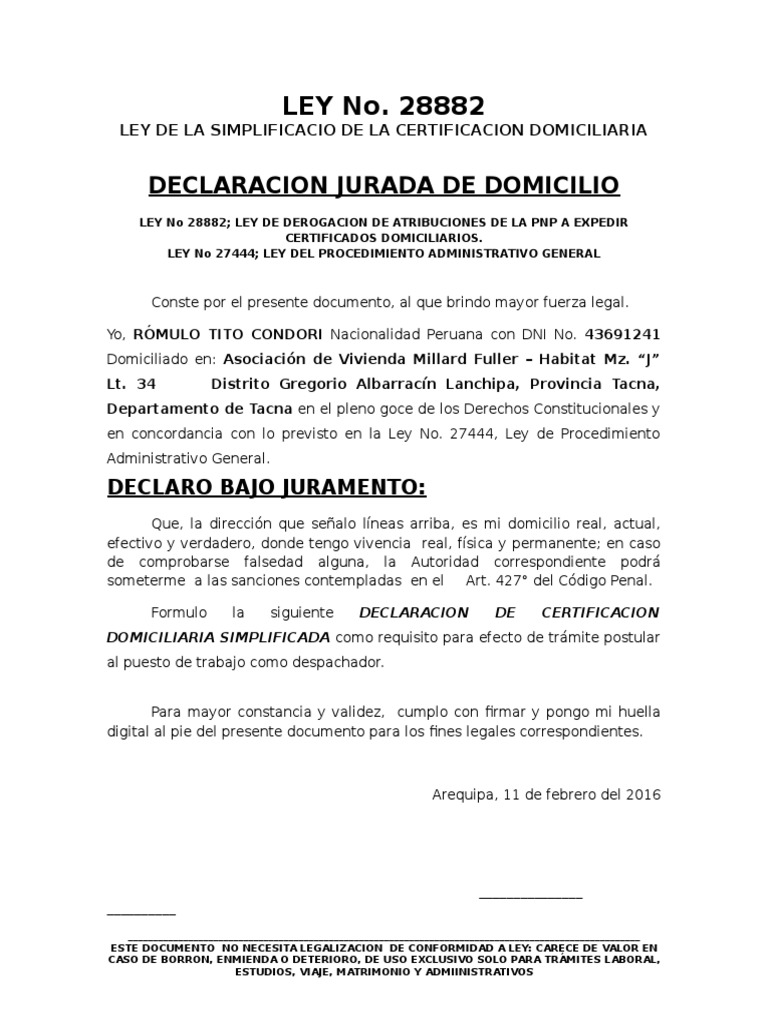 Declar Jurada Domicilio | PDF