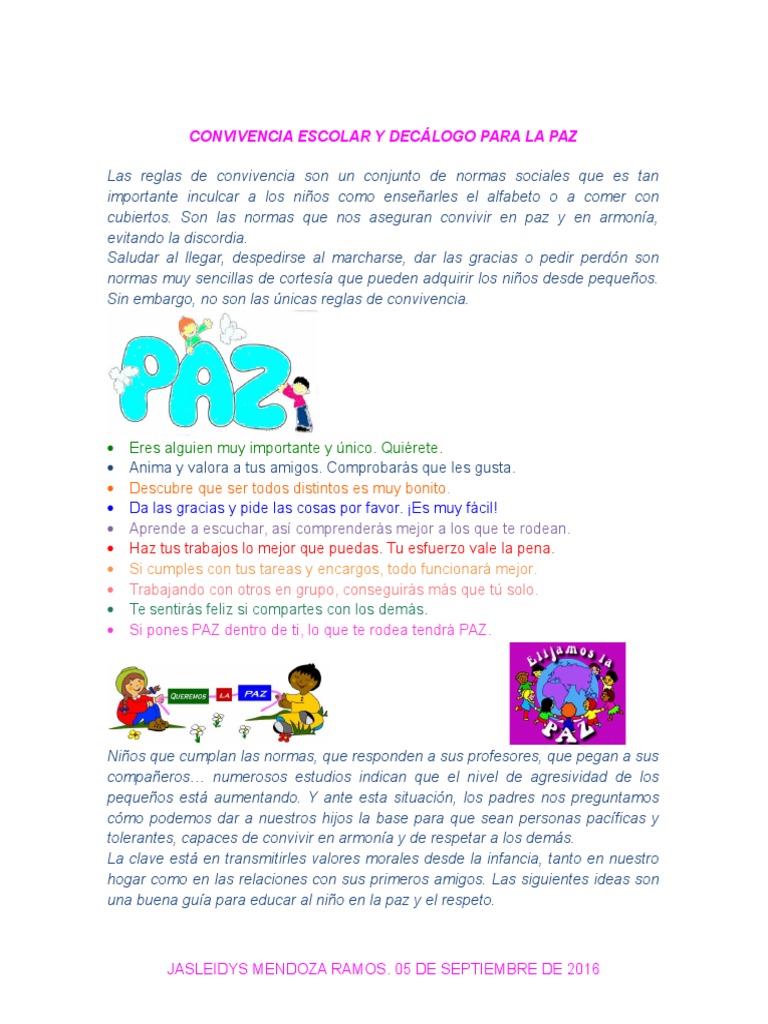 Convivencia Escolar y Decálogo para La Paz | PDF