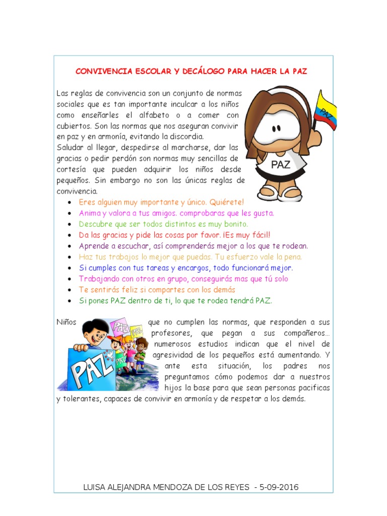 Decálogo Escolar para la Paz Infantil | PDF | Salud y bienestar