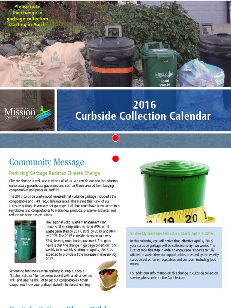 2016 Curbside Collection Calendar Mission BC Waste Materials