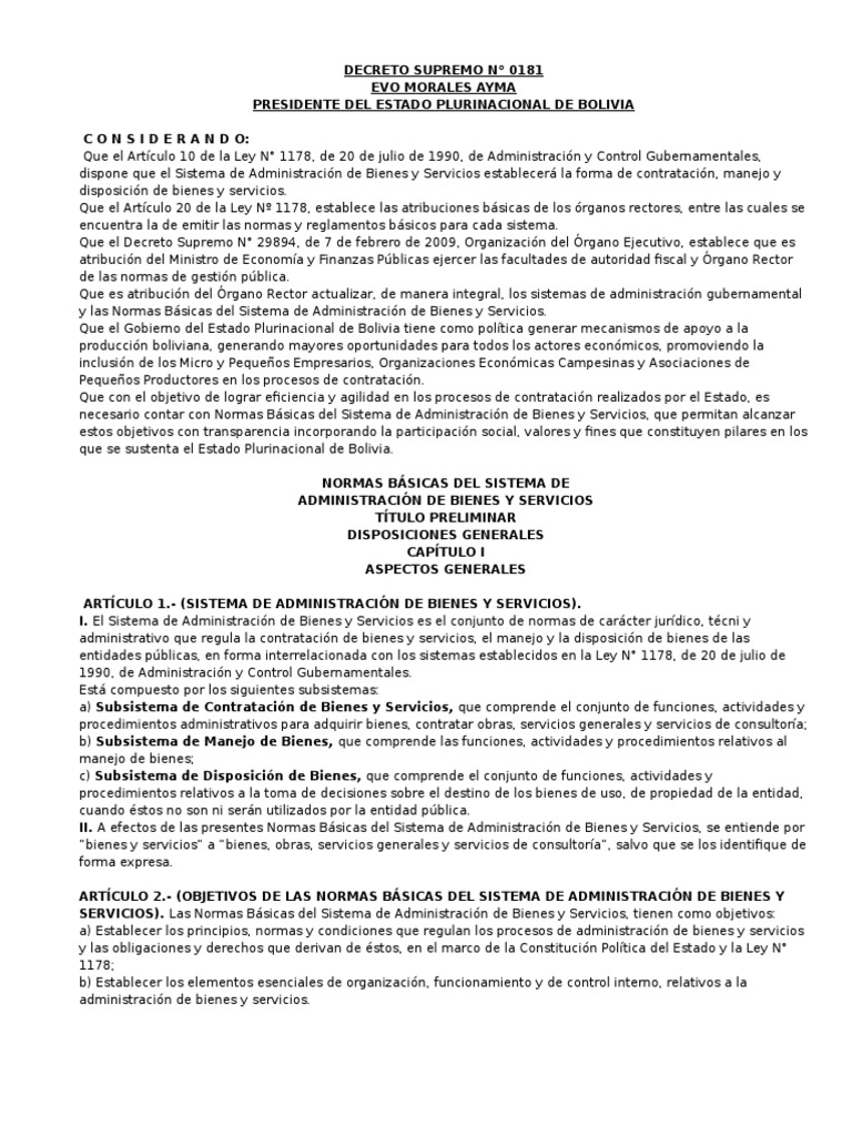 Decreto Supremo 181 NB - SABS | PDF | Regulación | Arrendamiento