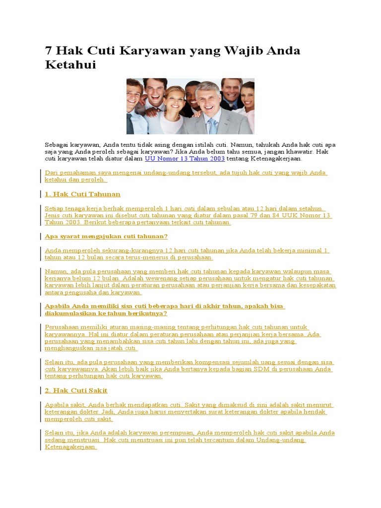 7 Hak Cuti Karyawan Yang Wajib Anda Ketahui Pdf