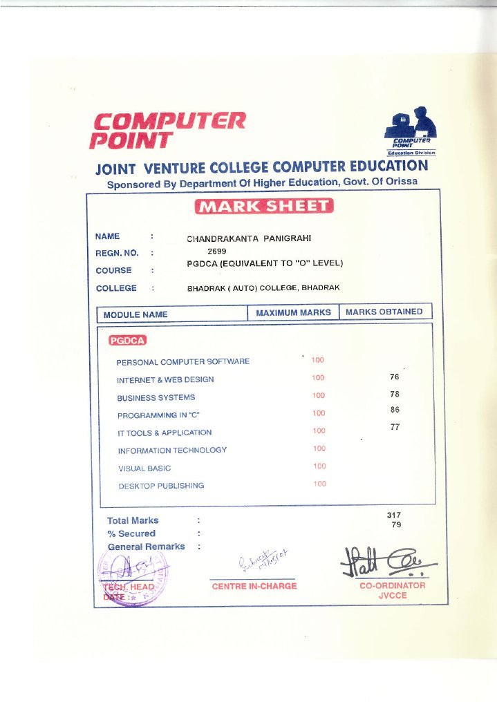Pgdca Marksheet Chandrakant | PDF