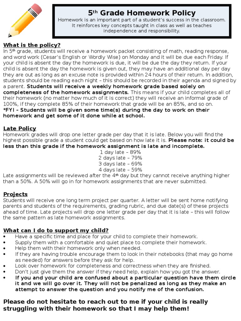5th Grade Homework Policy | PDF | Homework | Pedagogy